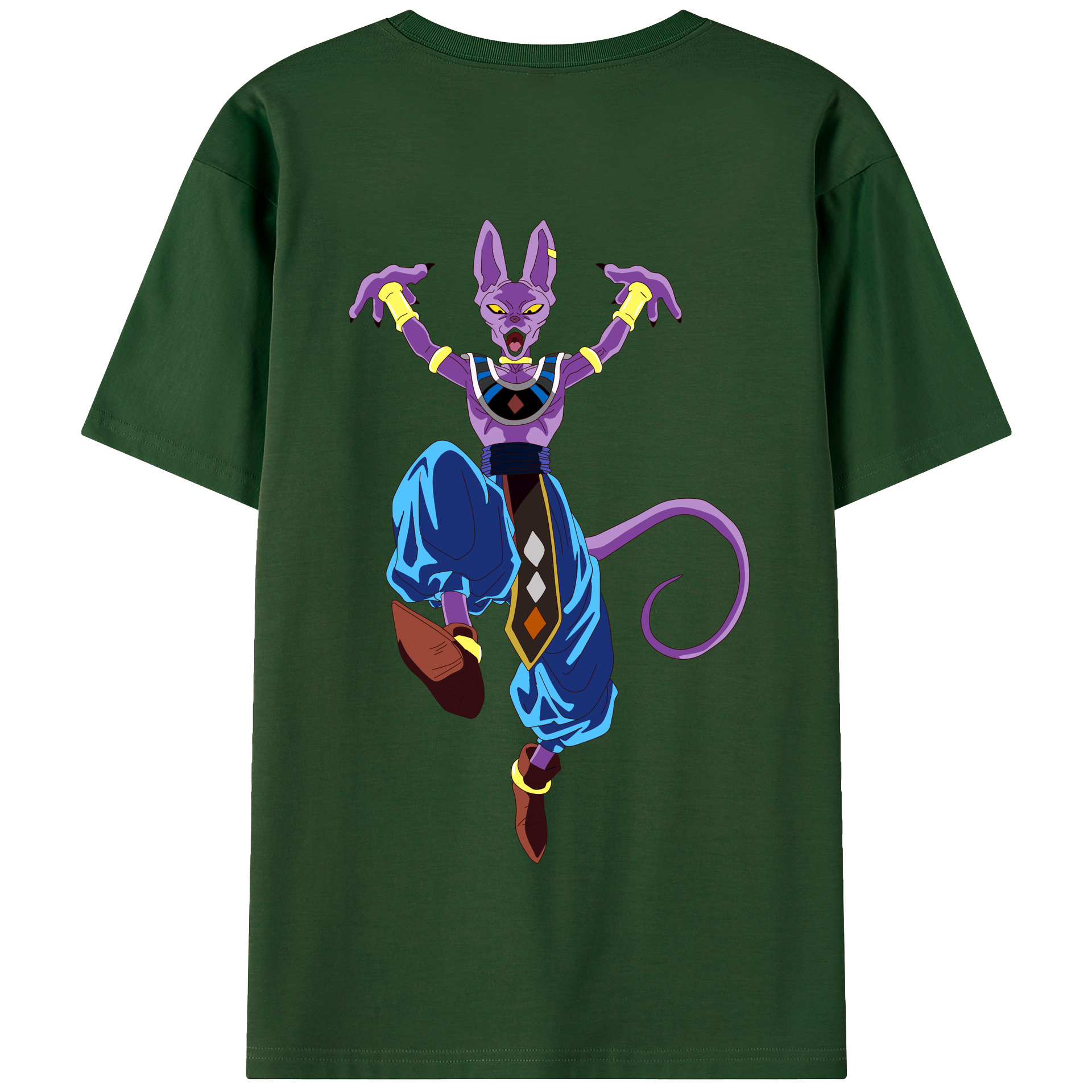 （画像用） ドラゴンボール ビルス 破壊神ビルス DRAGON BALL Beerus Birusu 綿100％半袖Tシャツ（背面プリント）